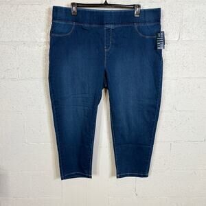 Avenue Plus Size Butter Denim Â Pull on Petite Length Jeans - Mid Wash 24PT